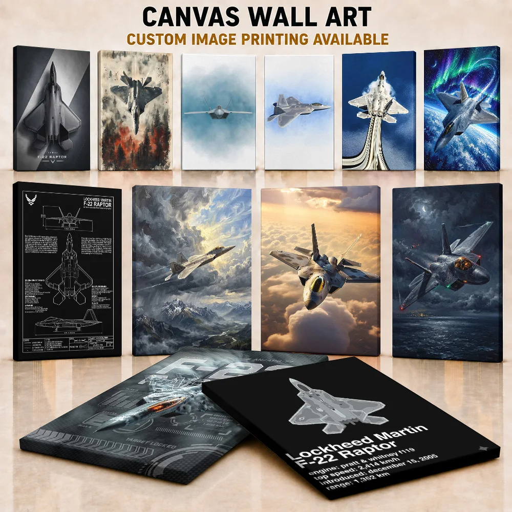 F-22 Raptor Canvas Painting Posters Military Blueprint Design Wall Decor With Customized Photo For Teen Bedroom Ideal Pilot Gift