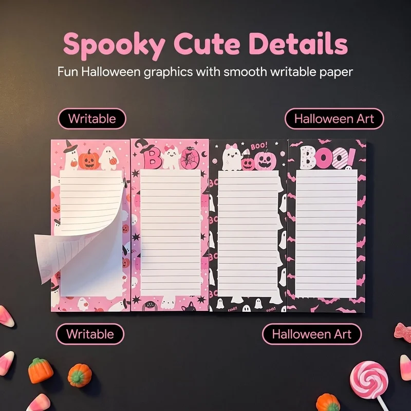 2/4pcs Halloween Ghost Magnetic Notepad，Refrigerator Message Sticky Note Memo Paper，Home Kitchen Shopping List Office Planner