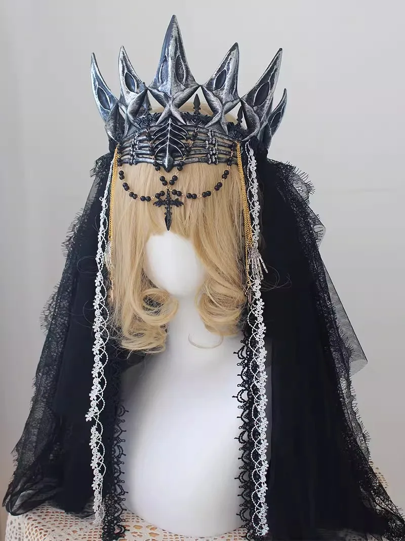 Couronne foncée gothique, voile en dentelle noire, coiffure à la mode pour femmes, accessoires Anime, accessoires de Cosplay, accessoires pour cheveux Lolita