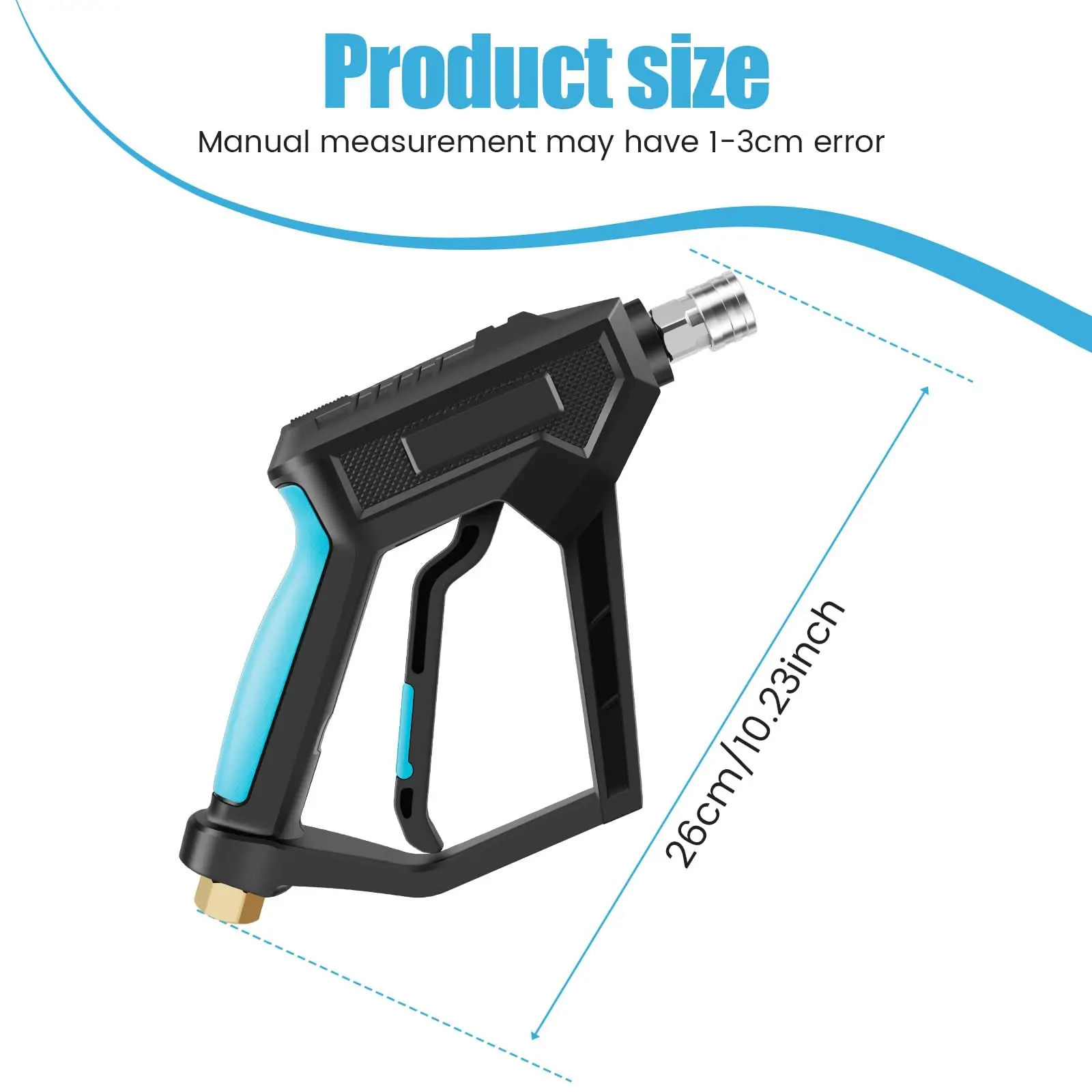 High Pressure Washer Short Gun with 1/4 Quick Connector, 26cm Pressure Cleaner with 3 Pcs 3/8 Adapter