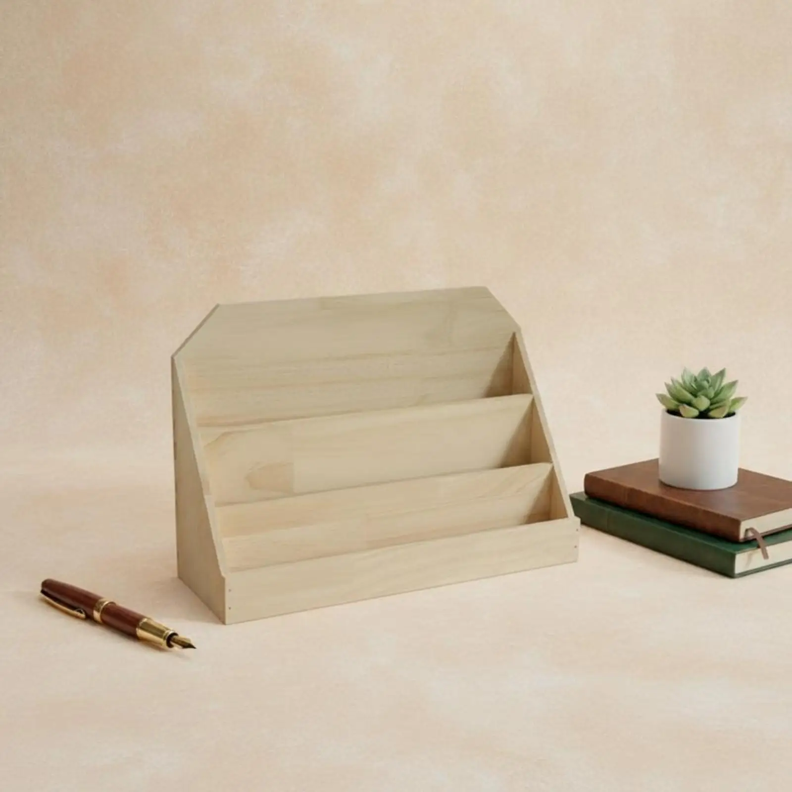 Solid Wood Magazine Rack Desktop File Organizer for Study Room Office Desk Storage Books Letters Papers Holder
