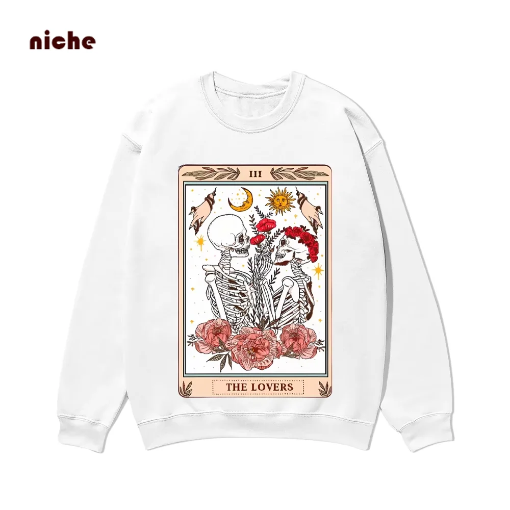 

Halloween Style Sweater Crew Neck Cotton Horror Skull Print Retro Loose Shoulder Pullover High Gram Weight Soft New Sweatshirt