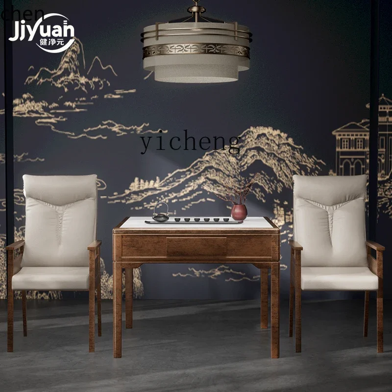 O15- Solid Wood Rock Board Fully Automatic Mahjong Machine Home Dining Table Dual-use Integrated Table and Chair Combination