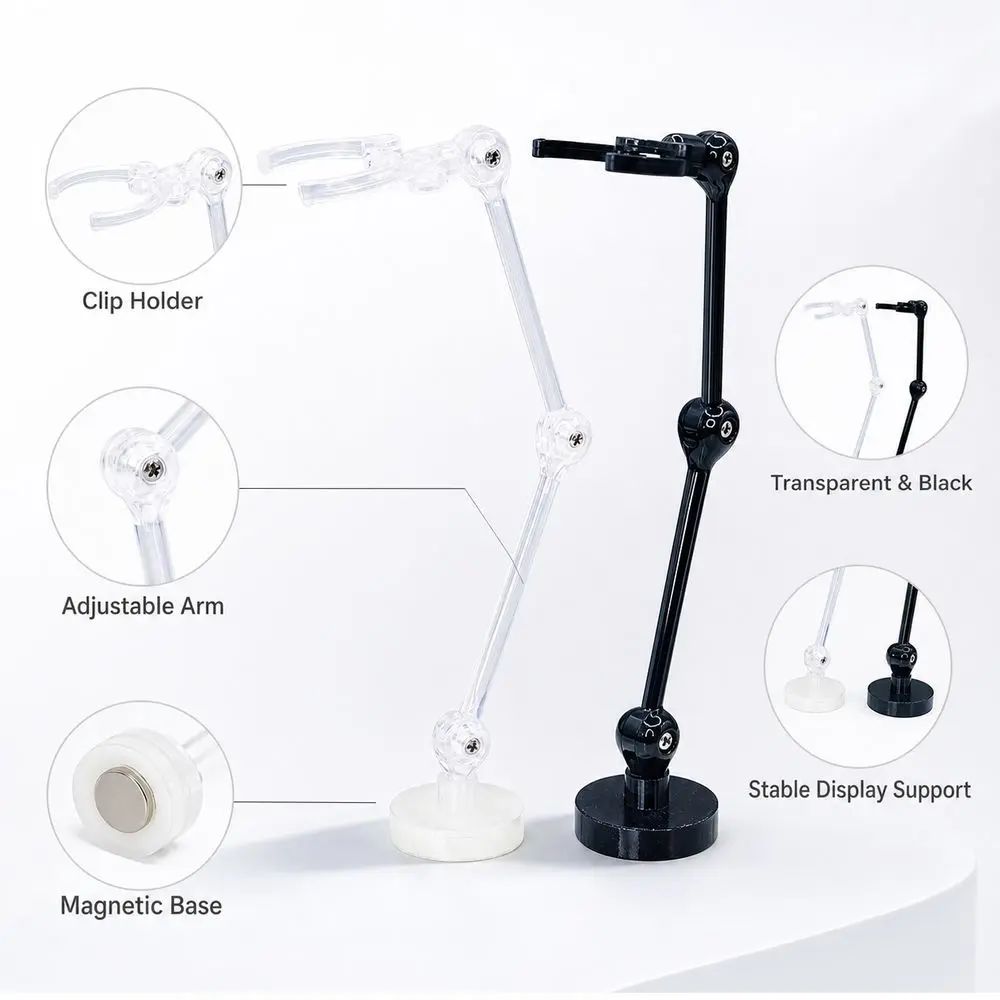 Magnetic Base Action Figure Stand Adjustable Joints Transparent Model Support Stand Clip Support Arm Black Robot Model Stand