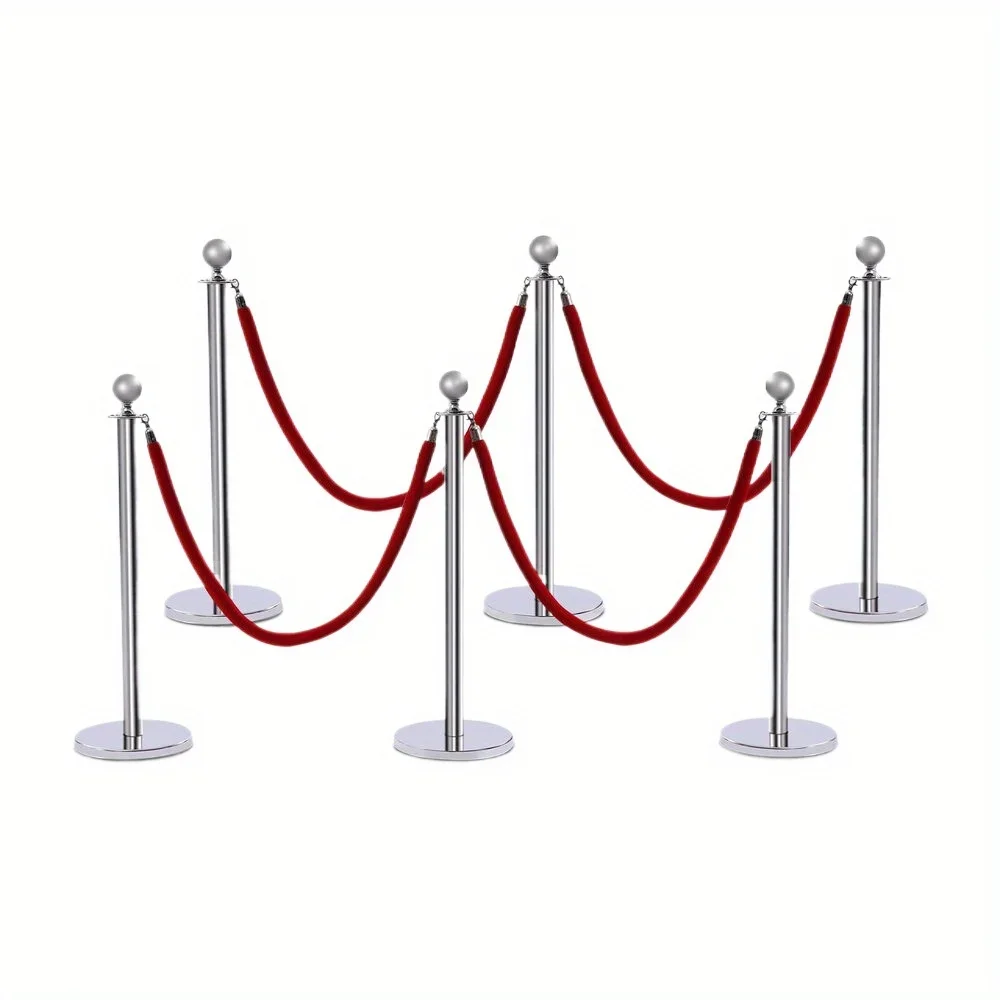 Drywall Keel 6PCS Stainless Steel Column Post Set Queue Safety Crowd Control Barrier and Rope