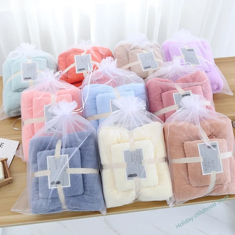 2pcs Set Luxury Super Large Towel High Absorbent Soft Coral Fleece Bath Towel and Face Towels Set for Adults 70x140cm 35x75cm