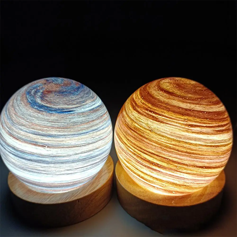 Bedside Lamp Planet Design Delicate Create Atmosphere Solid Wood Base Ambient Light Desk Lamp Home Supply