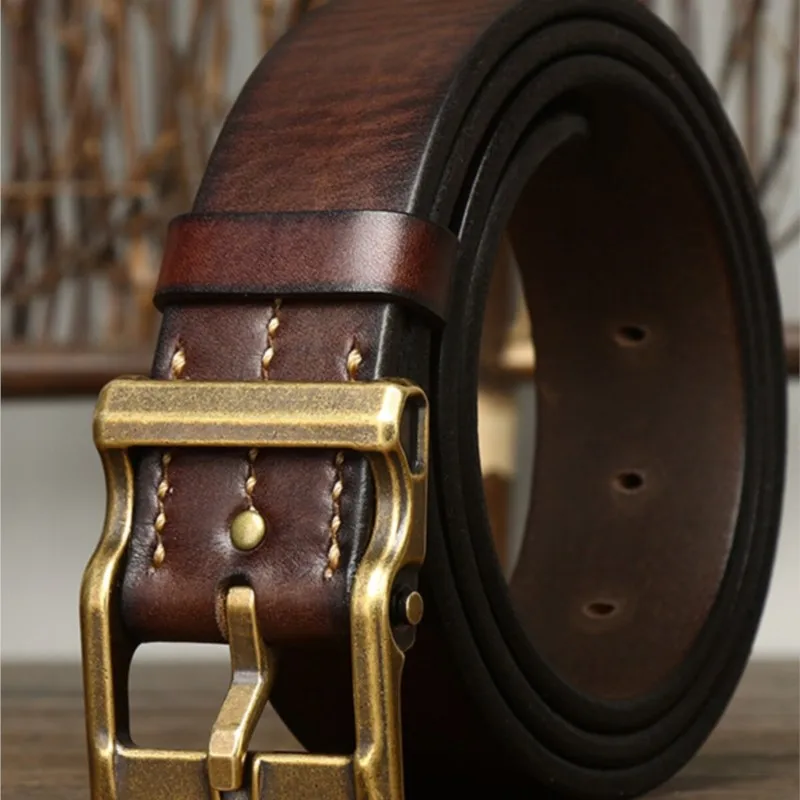 This is a pure handcrafted heavy water-washed thickened top layer cowskin belt fashionable and versatile leather for men