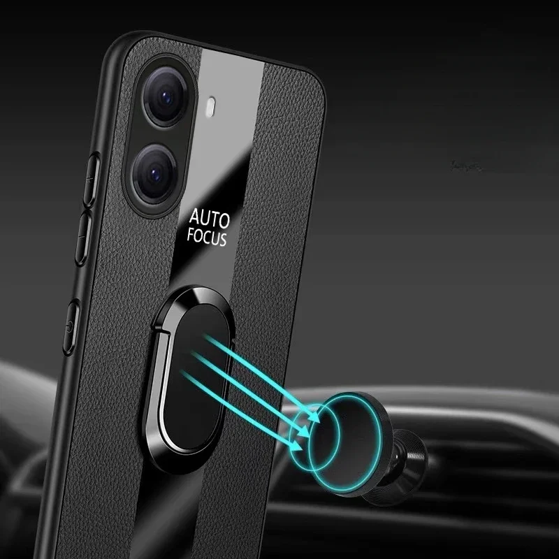 プレキシガラス Pu レザーケースポコ F7 X7 プロ F7 ウルトラ Redmi ターボ 4 プロ磁気金属リングスタンド耐衝撃保護バックカバー