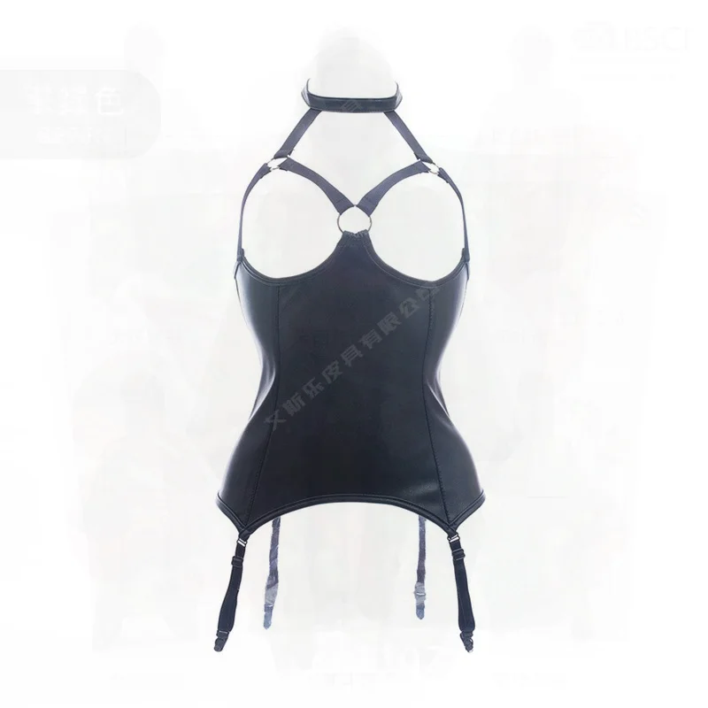 مثير الملكة التدريب الزي 2 قطعة بيكيني الرباط مشد مجموعة بولي Leather الجلود الندى الثدي التدريب ملزمة الملابس لمرحلة ملهى ليلي #4