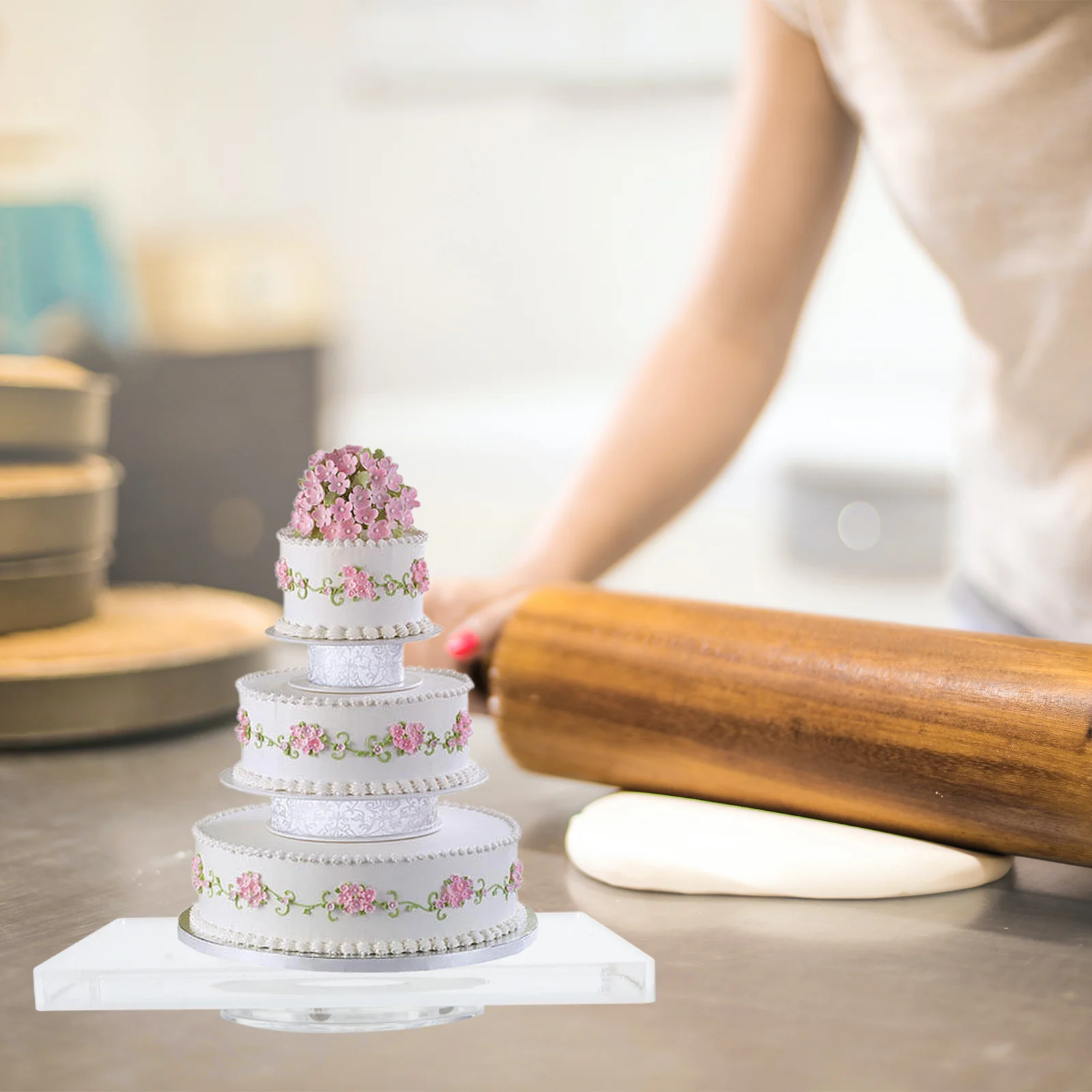 

Acrylic Cake Turntable Large Base Easy Rotate Decorating Workbench Home Baking Cake Turntable Baking Untensil