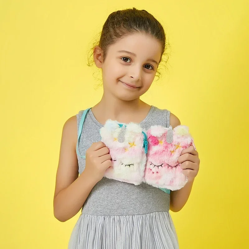 Mini bolsa de mensajero para niños, bolsa de unicornio de princesa de felpa, bolsa cuadrada para aperitivos, bolsas de papelería móviles para niños y niñas al aire libre, lindo, Otoño e Invierno