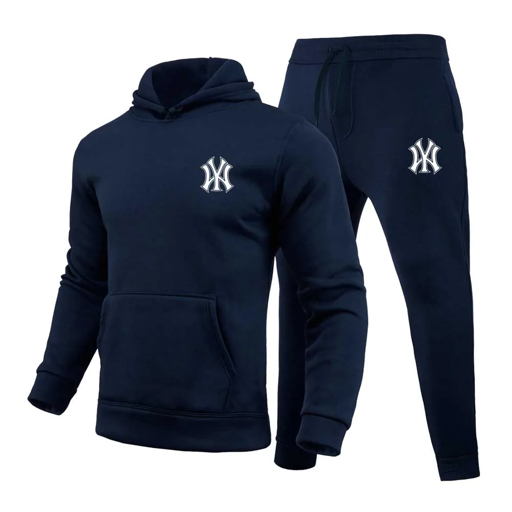 2026 New Men's Minimalist Hoodie Fashionable printed set suitable for casual and warm sportswear in spring autumn and winter