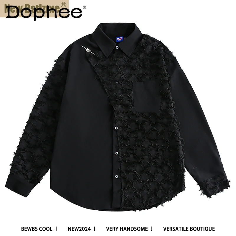 

Original American Fashion Trend Jacquard Design Long Sleeve Shirt Turn-Down Collar Single-Breasted Loose Casual Shirt for Men