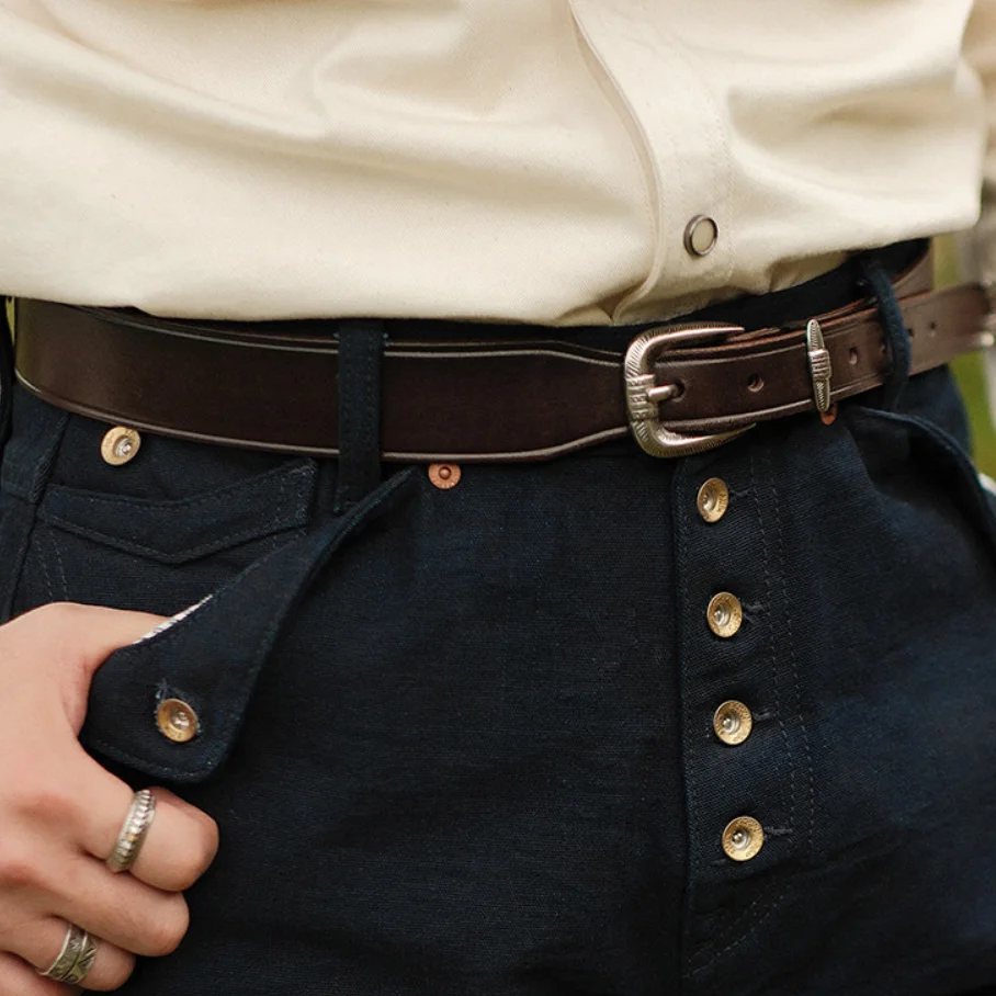 Western Cowboy Style Top Layer Leather Belt for Men Vintage Casual Alloy Horseshoe Pin Buckle Belt Commuter Jeans Waist Belt