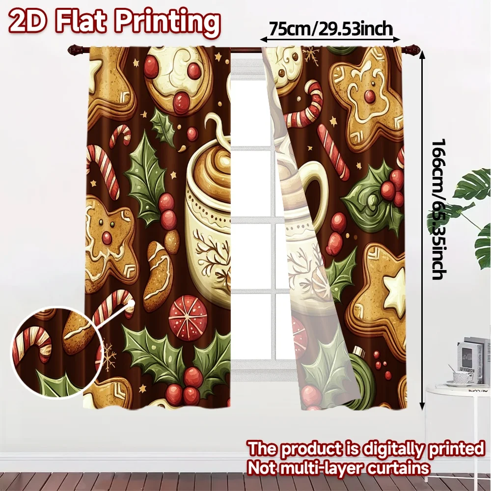 2pcs,Curtains Christmas cookies hot chocolate festive Popular Curtains&Window Treatment Versatile Durable Polyester Curtains