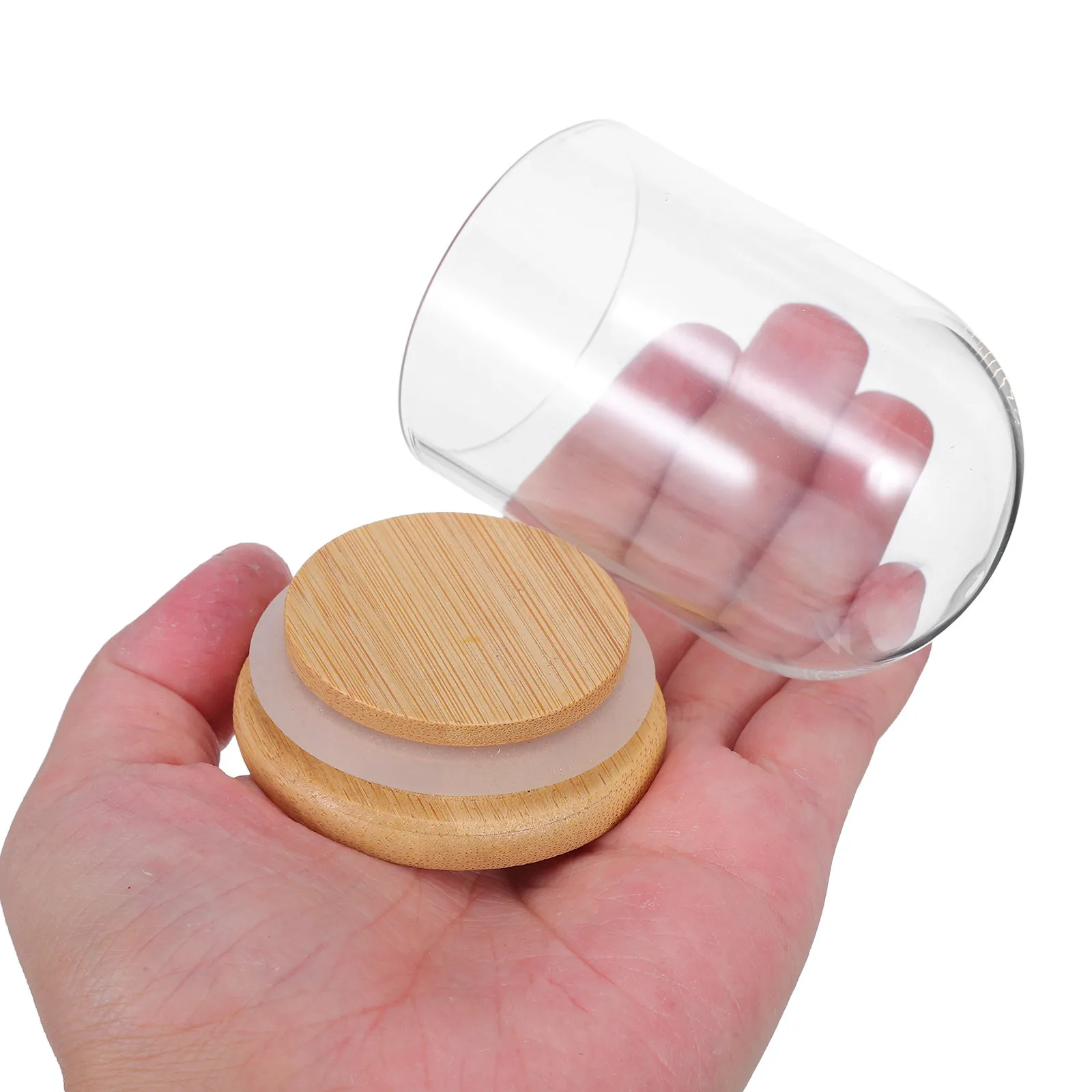 

6PCS Small Glass Dome Cloche With Wooden Base Glass Dome Cloche Cover Bamboo Base Micro Landscape Jar For Figurines Flowers