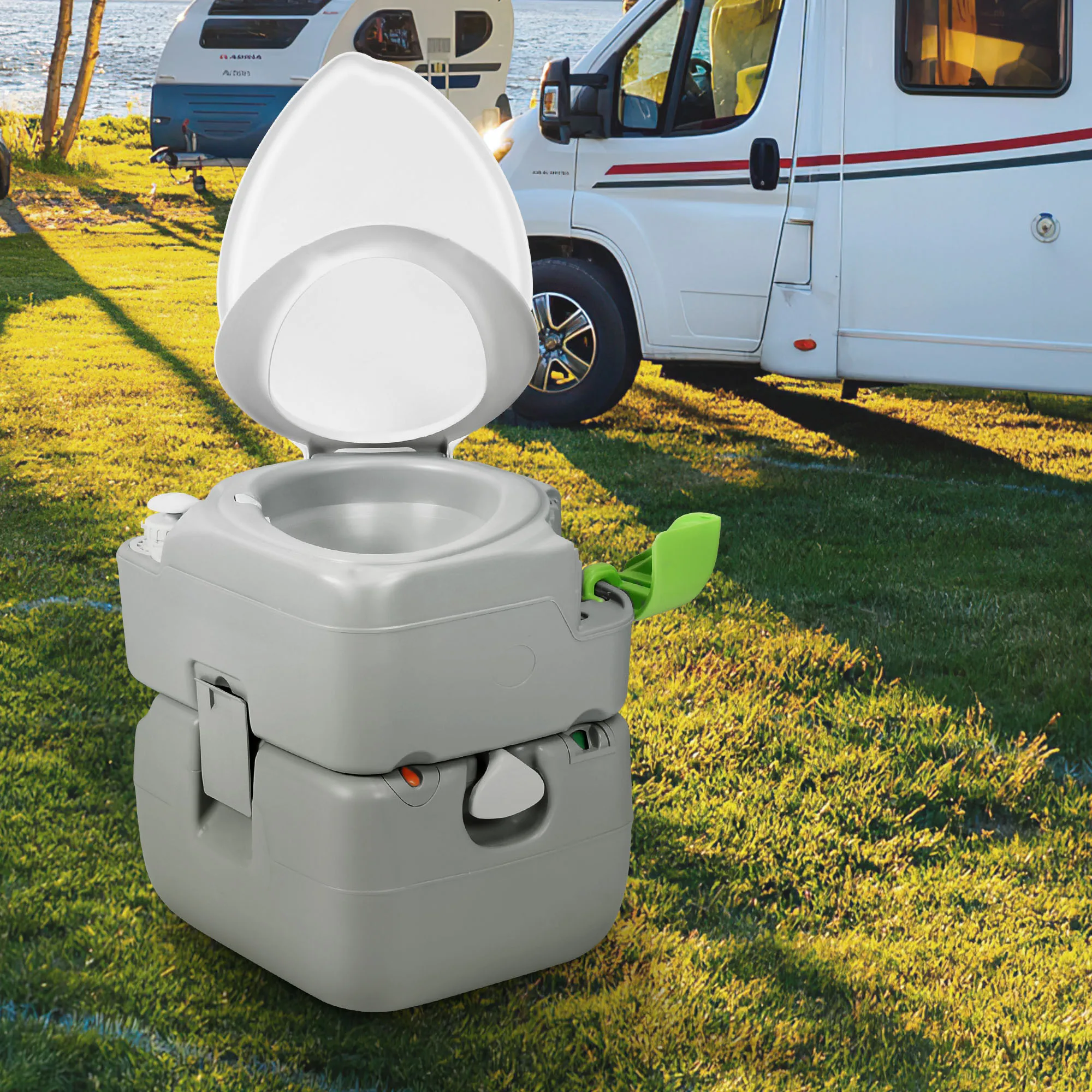 Portable Toilet Camping Porta Potty with Diagonal Enlargerd Bowl Outdoor