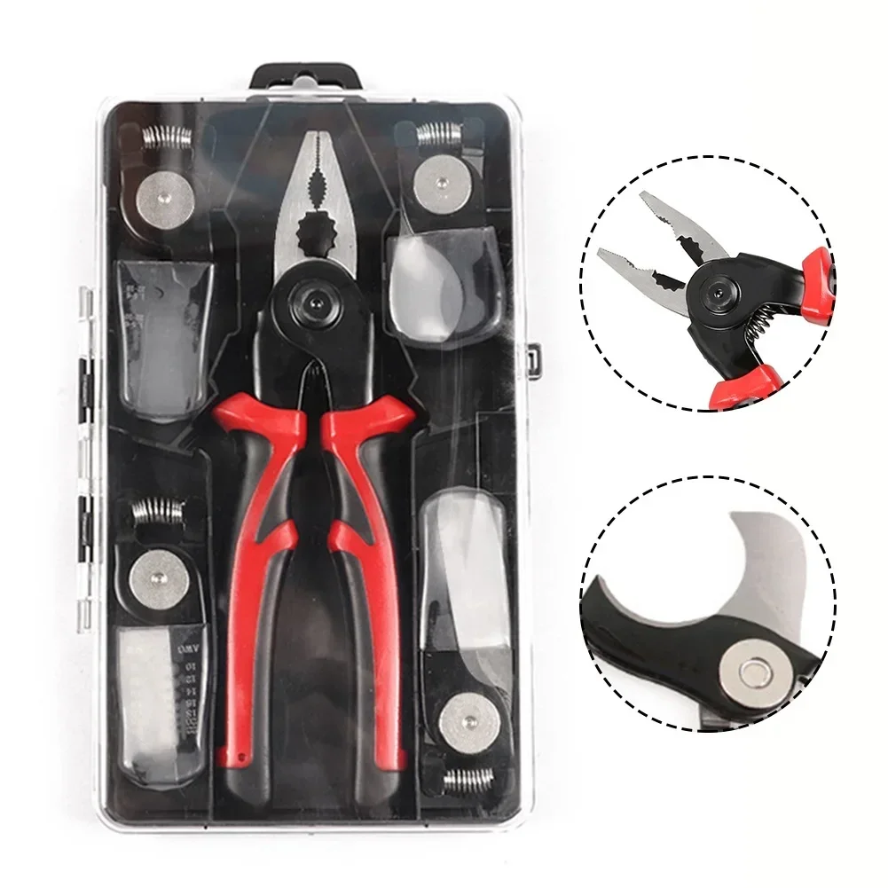 5-in-1 Multi-functional Pliers Set,Interchangeable Plier Heads Steel Wire Pliers,Wire Stripper,Cable Clamp,Crimping Pliers