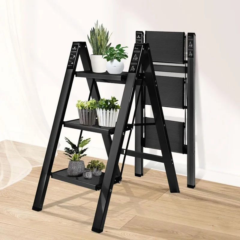 Folding Step Stool with Wide Anti-Slip Pedal,330 lbs Heavy Duty Aluminium Step Ladders,Lightweight Portable Folding Ladder