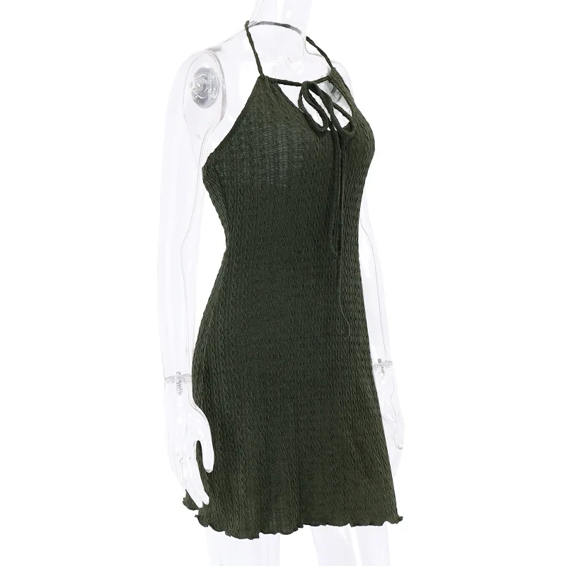 2025 New Women's Clothing Neck Dress Summer Fashion Sexy Pleated Hip Skirt