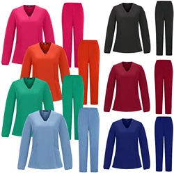 Conjuntos de uniforme médico de manga larga para mujer, traje médico liso para enfermera y Hospital, uniformes quirúrgicos, ropa de trabajo para salón de belleza clínico