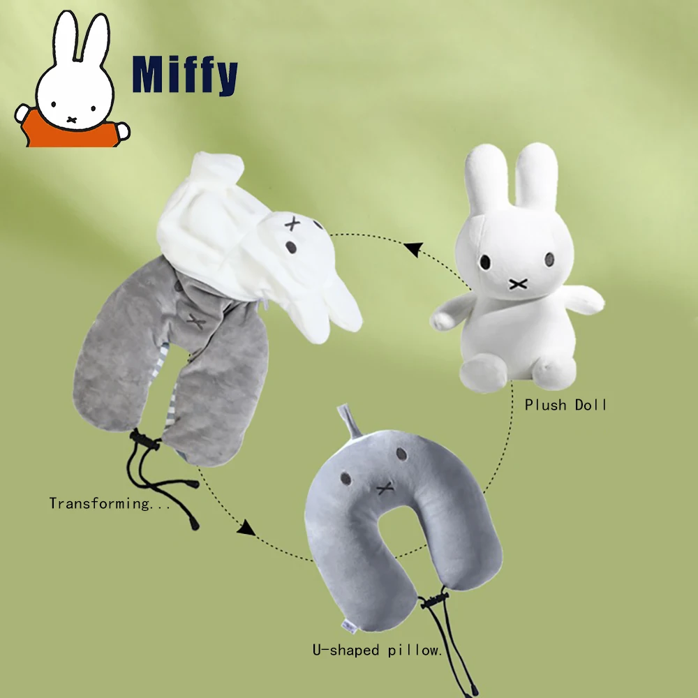 

Kawaii Miffy 2-in-1 Plush U-Shaped Travel Pillow Convertible Neck Support Toy Cute Rabbit Plush Doll U-shaped Pillow Girl Gift