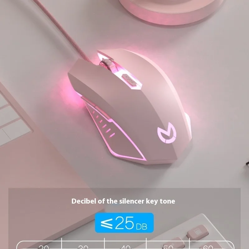 Sakura Pink Mouse Wired Female Home Office Desktop Laptop With Sound Mute Gaming Esports Edition Dpi Four-Speed Adjustable Gifts