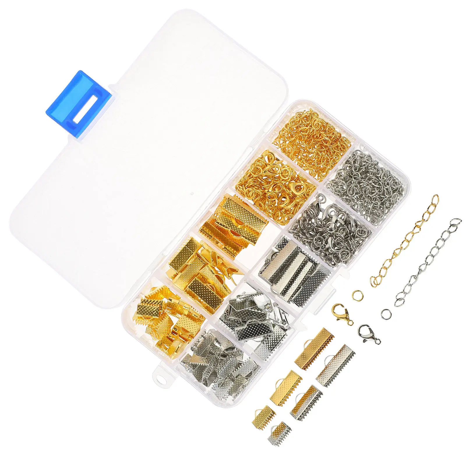 

1 коробка металлических зажимов-концевиков для лент, фиксаторов для шнуров, для изготовления ювелирных изделий, браслетов, ожерелий, набор фурнитуры, застежки-лобстеры