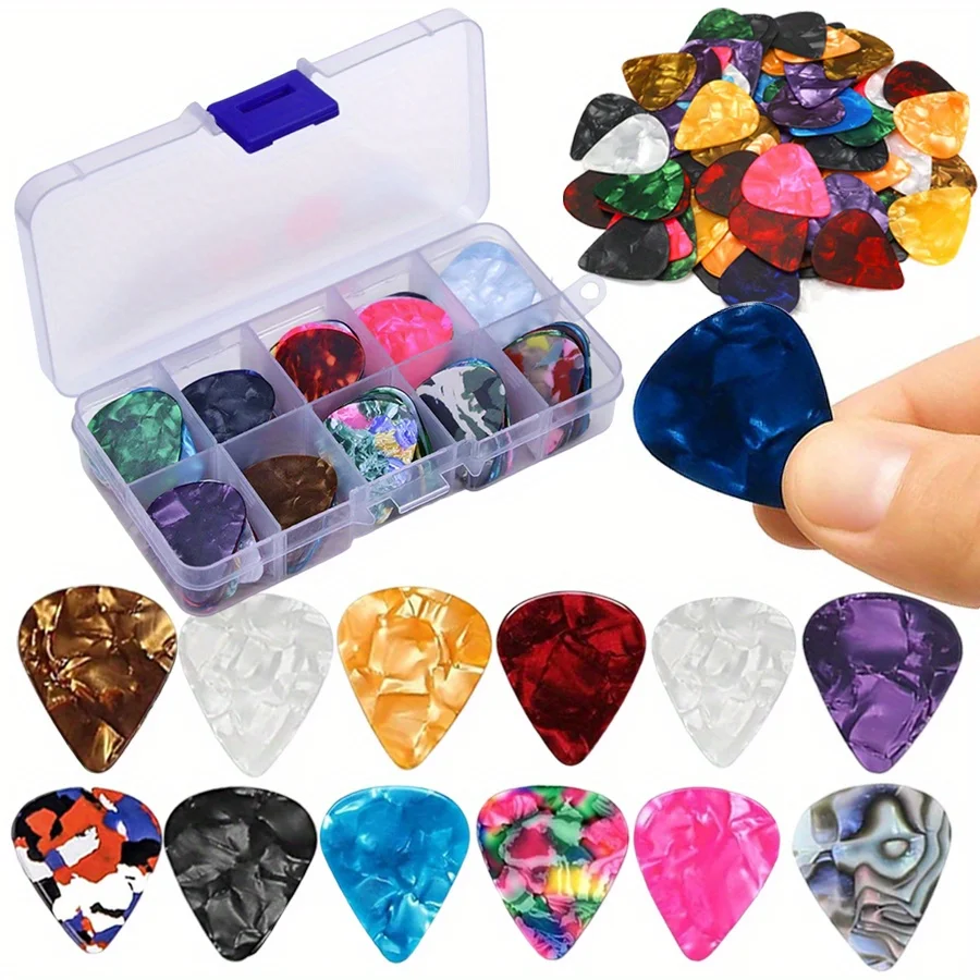 6/12/30/50pcs Boxed 0.46mm Guitar Picks - ABS Plastic, Assorted Colors & Designs for Guitar Ukulele Bass, Acoustic/Electric JXB