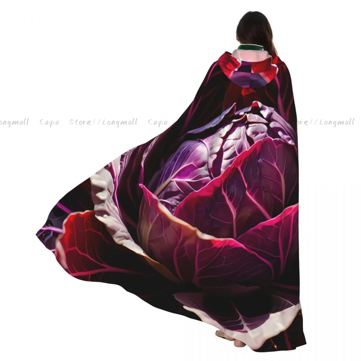 

Cosplay Medieval Costumes Cabbage Red Print Hooded Cloak Capes Long Robes Jackets Coat Carnival