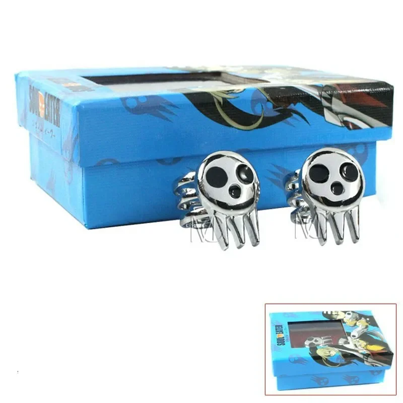 Death The Kid Metal Skeleton Ring Necklace Pendant 2pcs In Box Novelty Cartoon Jewelry Cosplay Prop Accessories