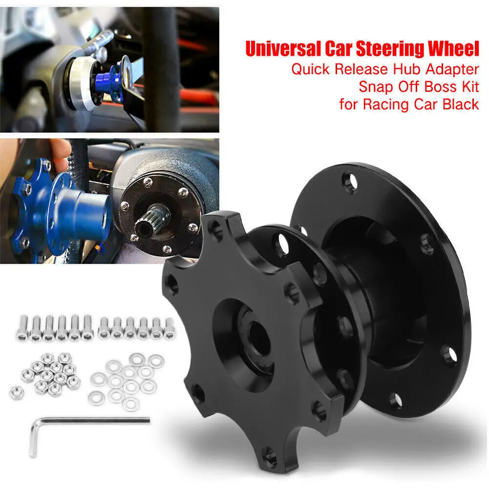 عجلة قيادة عالمية من جلد الغزال مقاس 14 بوصة مع زر قرن ومجموعة تحرير سريعة باللون الأسود