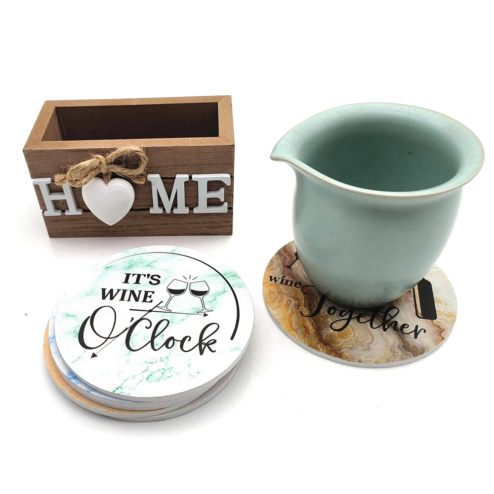 6pcs/Set Home Love Wooden Set Lnsulated Coasters Kitchen Tableware Anti Scald and Household Use Cup Trays Decor Accessories