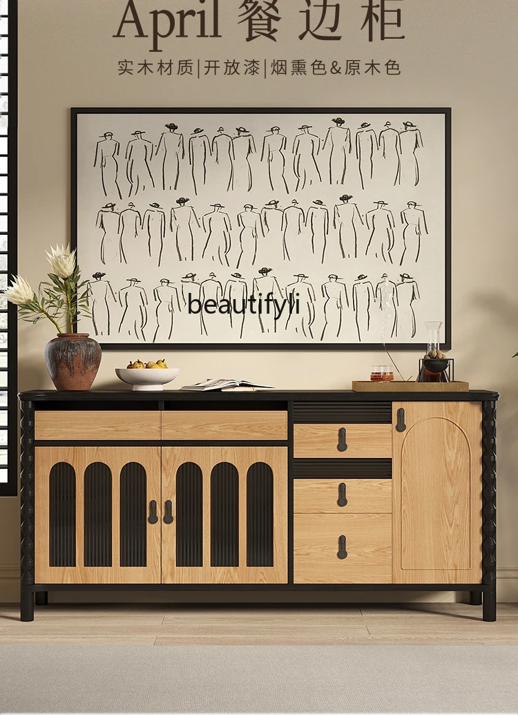 

American retro solid wood dining side cabinet, living room home locker, decorative entrance cabinet