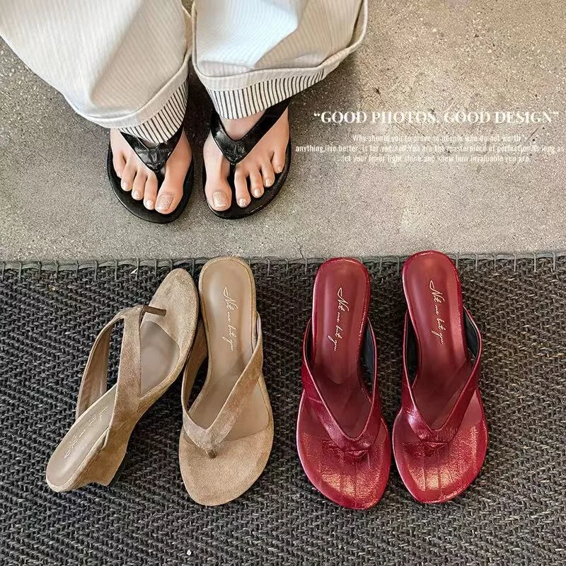 2026new summer women sandals natural leather 22-25cm eel skin/sheepskin+pigskin split toe mules high heel women slippers fashion