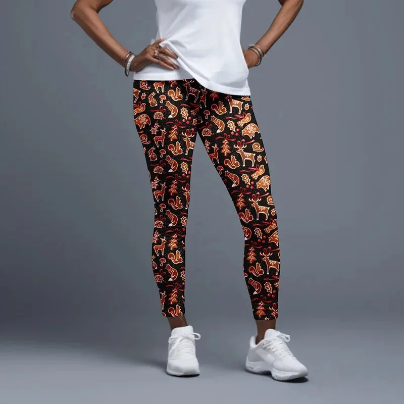 موضة جديدة الشتاء النساء اللياقة البدنية طماق عالية الخصر ثلاثية الأبعاد عيد الميلاد نمط الطباعة الرقمية بناطيل مثيرة طماق كاملة