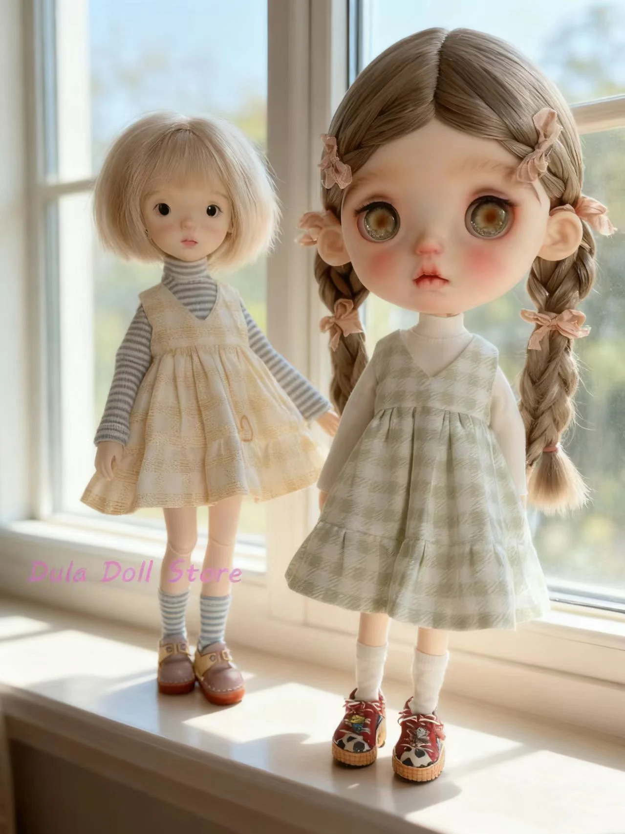 s デュラドール服 シンプルな明るい色のチェック柄ドレスとトップスセット ブライス ob24 ob22 ICY ジェリービー 1/6 ドールアクセサリー