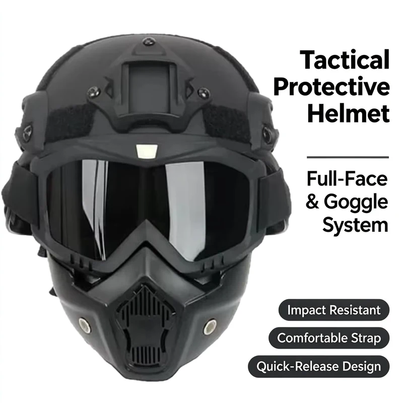 Tactical Full Face Helmet FAST ABS for Outdoor with Detachable Goggles & NVG Bracket Airsoft CS Military Protective Mask Gear