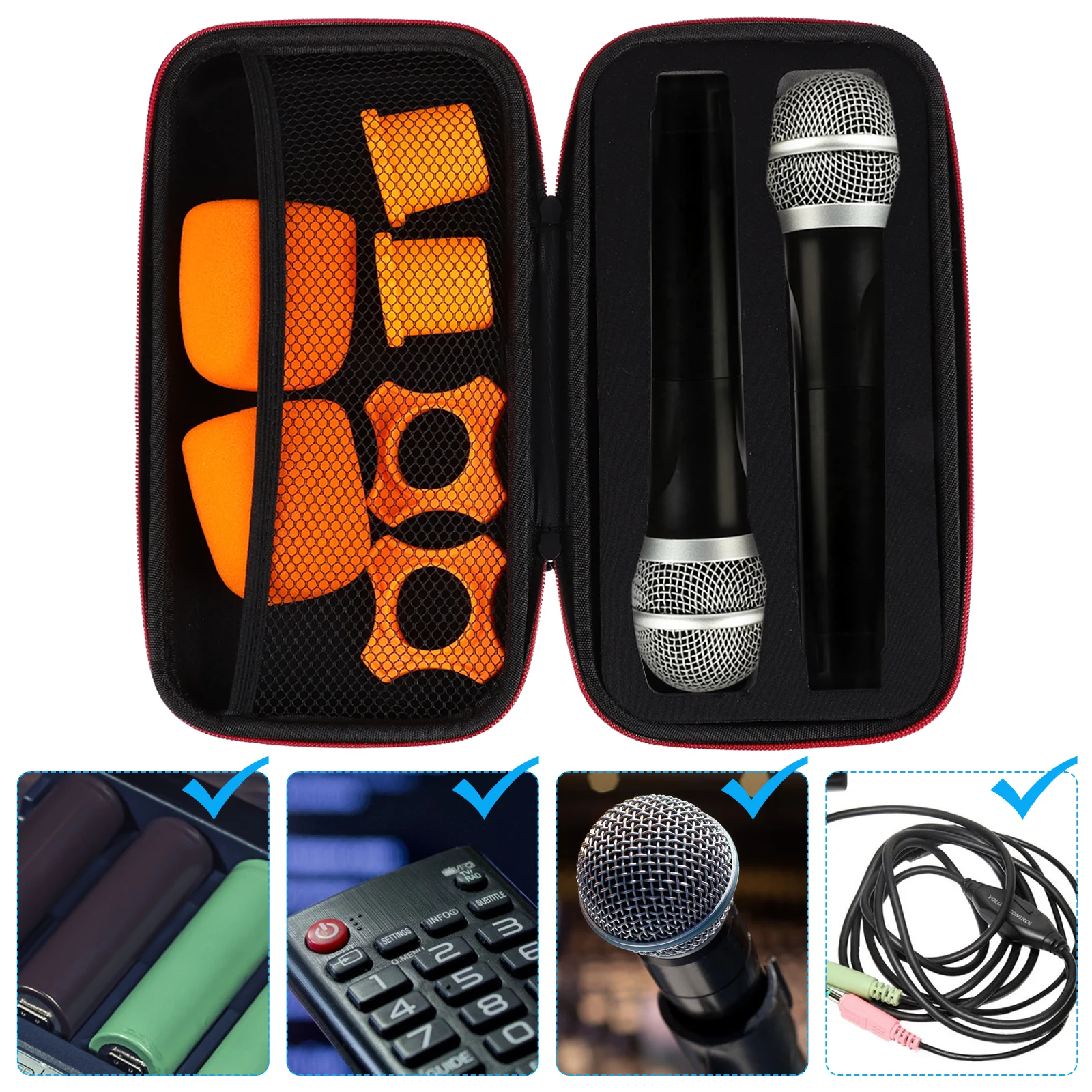 

3pcs Microphone Bag Set Black Anti Sponge Covers 2Mic Covers 2Circles 1Case Large Capacity Zipper Closure Storage Case