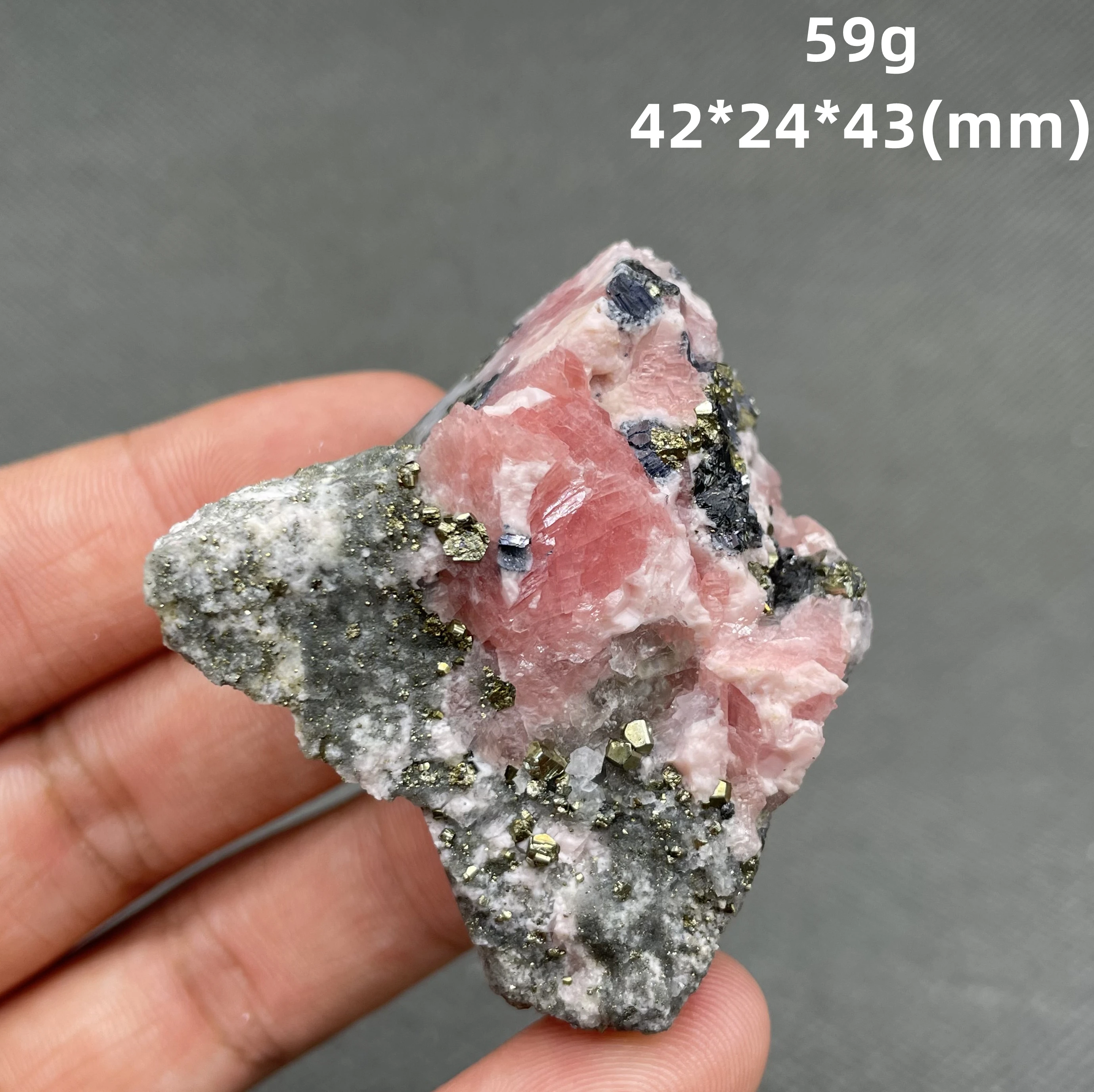 BEST! 59g rare Natural pink rhodochrosite and Pyrite and galena symbiosis mineral specimen crystal Stones and crystals