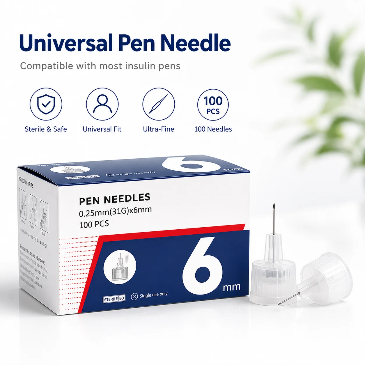 21Pcs Universal Needles for Insulin Injection Pen Medical 4mm 32G 31G 5/6/8MM Sterile Tips for Insulin Pen