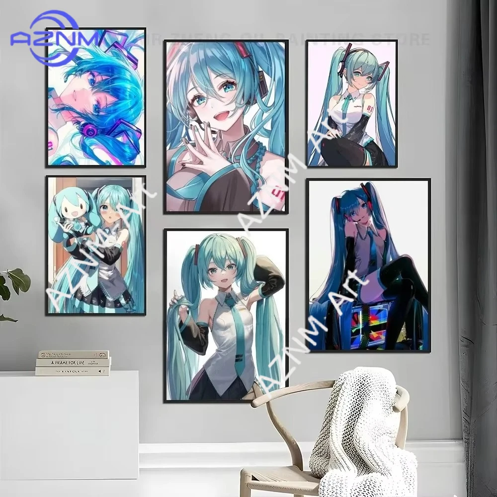 1PC Anime Sexy Girl Poster Self-adhesive Art Waterproof Paper Sticker Coffee House Bar Room Wall Decor H-Hatsune Miku