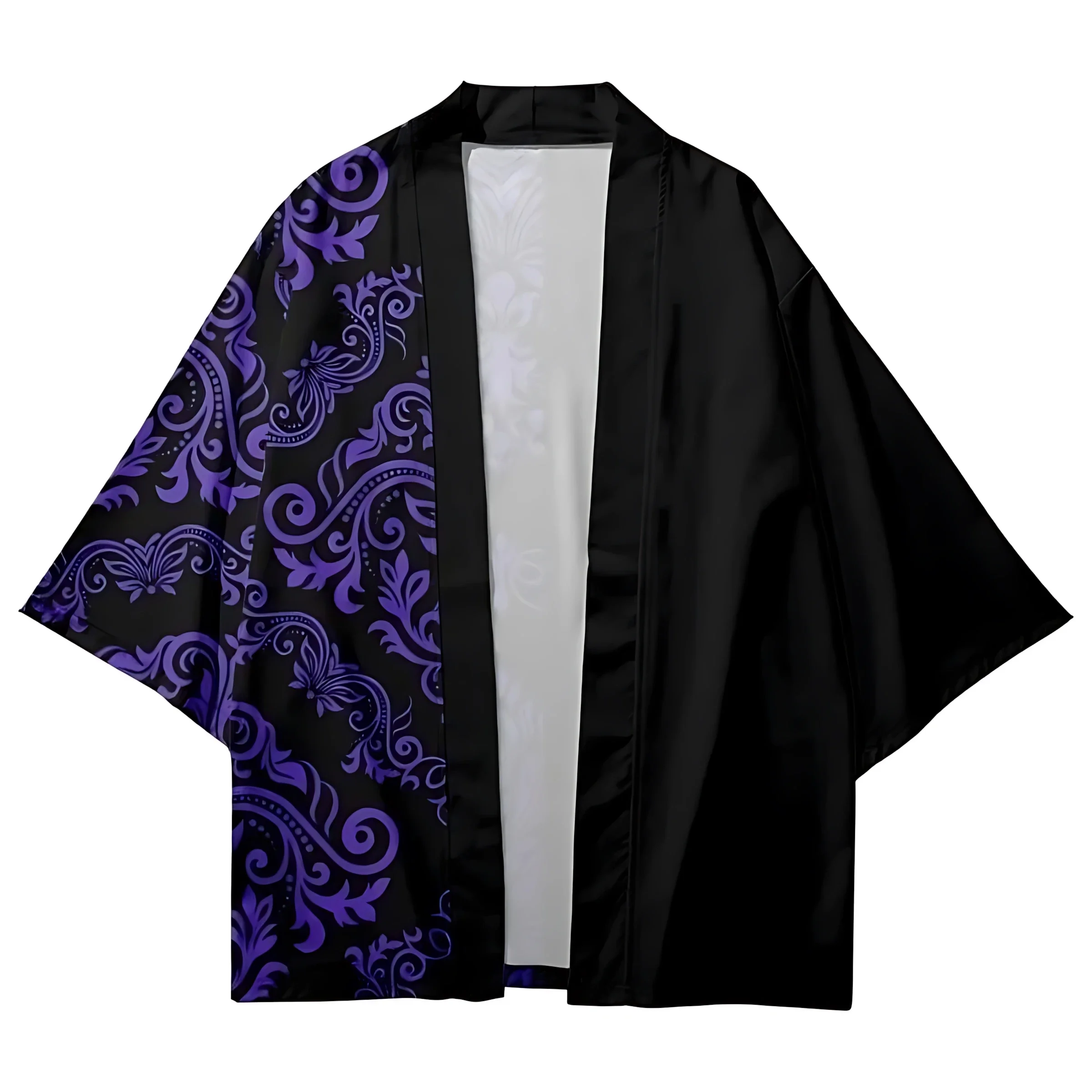 Baroque Kimono Unisex Damask Floral Purple Black Vintage 3D Printed Novelty Lightweight Short Sleeve Trendy Stylish Comfy Ornate
