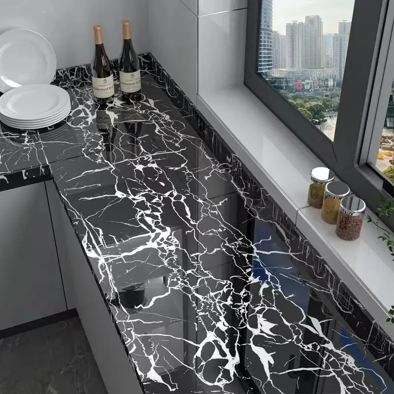 40cm Self-adhesive Kitchen Wall Adhesive Wallpaper Marble Pattern Pvc Home Decorations Oil-proof Luxury Home Decor image 3