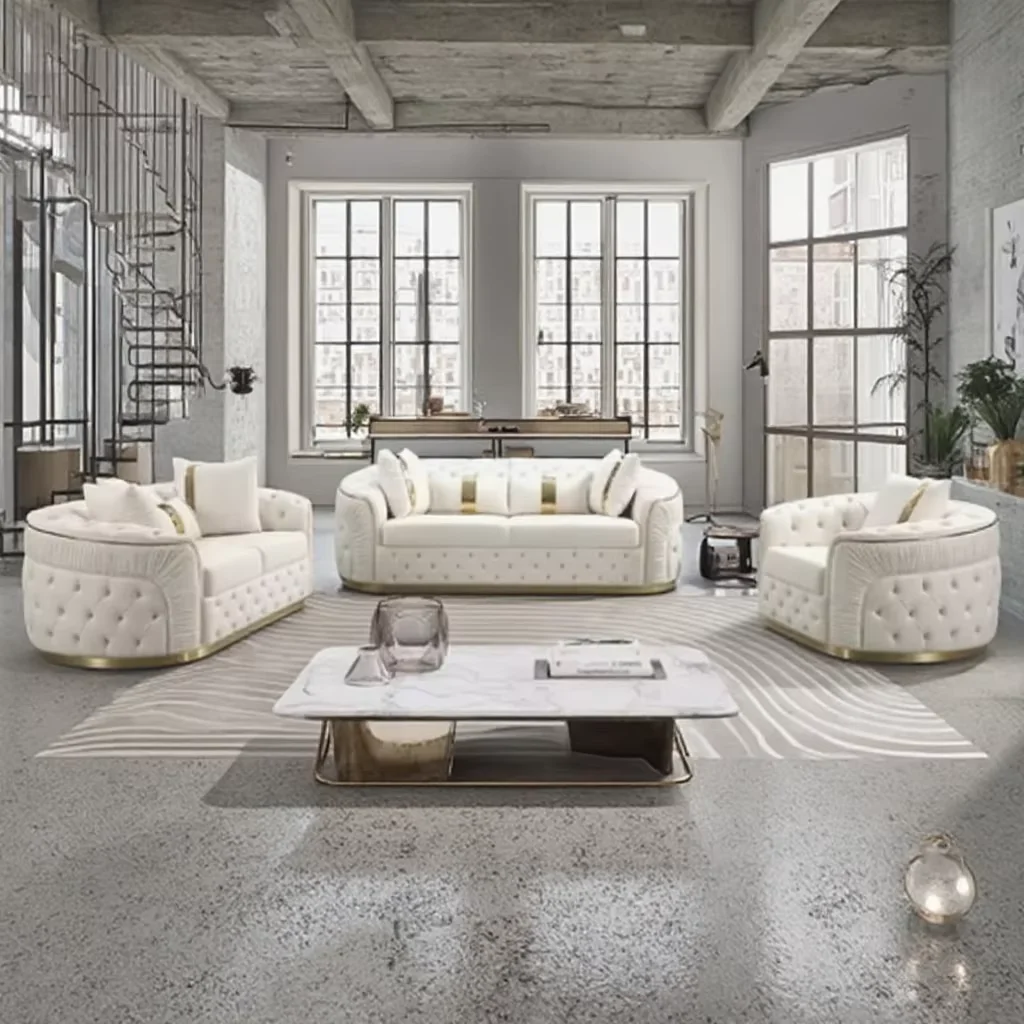 

Custom Modular Living Room Tufted Sofa Cover Stainless Steel Frame for Family Apartments or Hotels