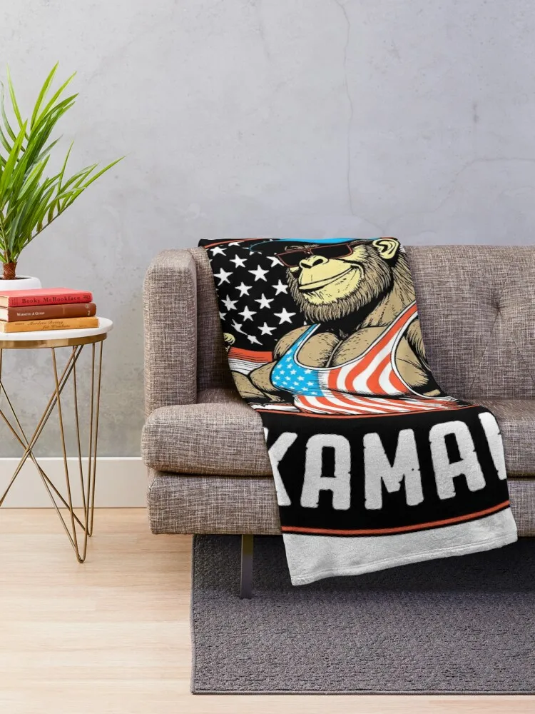 Bigfoot I Believe In Kamala Harris For President USA Flag Throw Blanket Vintage anime manga Blankets