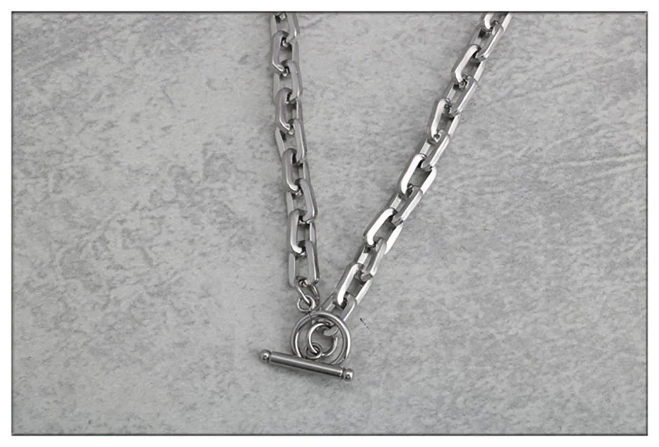 Fashion Long Square OT Buckle Stainless Steel Batch Angle O Word Men And Women Word Buckle Necklace Hot Sale