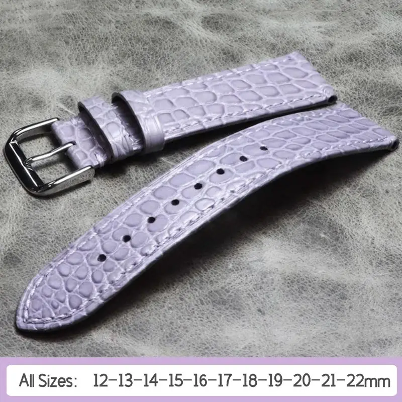 

2024 New 12 13 14 15 16 17 18 19 20 21 22mm Genuine American Crocodile Skin Taro Purple Strap Thin Genuine Leather Watchband