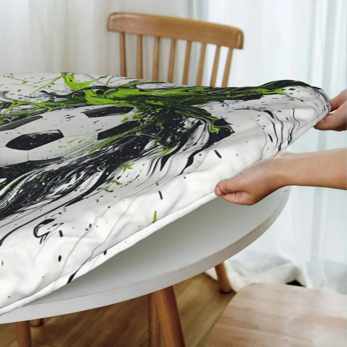Abstract Colour Soccer Splash Ink Football Art Watercolor Round Tablecloth Table Cloth for Kitchen Events Dining Table Cover